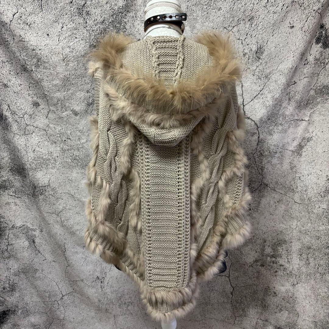 y2k 00s ネオグランジ　ニットポンチョ　ふわふわリアルファー　前開き