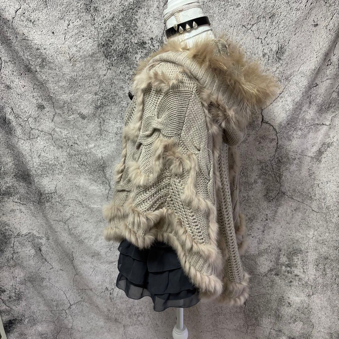 y2k 00s ネオグランジ　ニットポンチョ　ふわふわリアルファー　前開き
