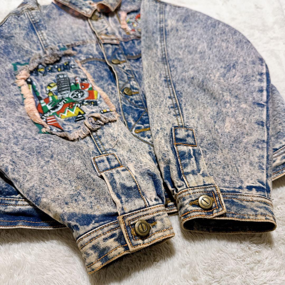 希少 KANSAI O2 山本寛斎 デニムジャケット アート刺繍 短丈 Lサイズ