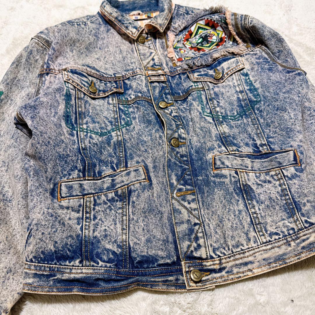 希少 KANSAI O2 山本寛斎 デニムジャケット アート刺繍 短丈 Lサイズ