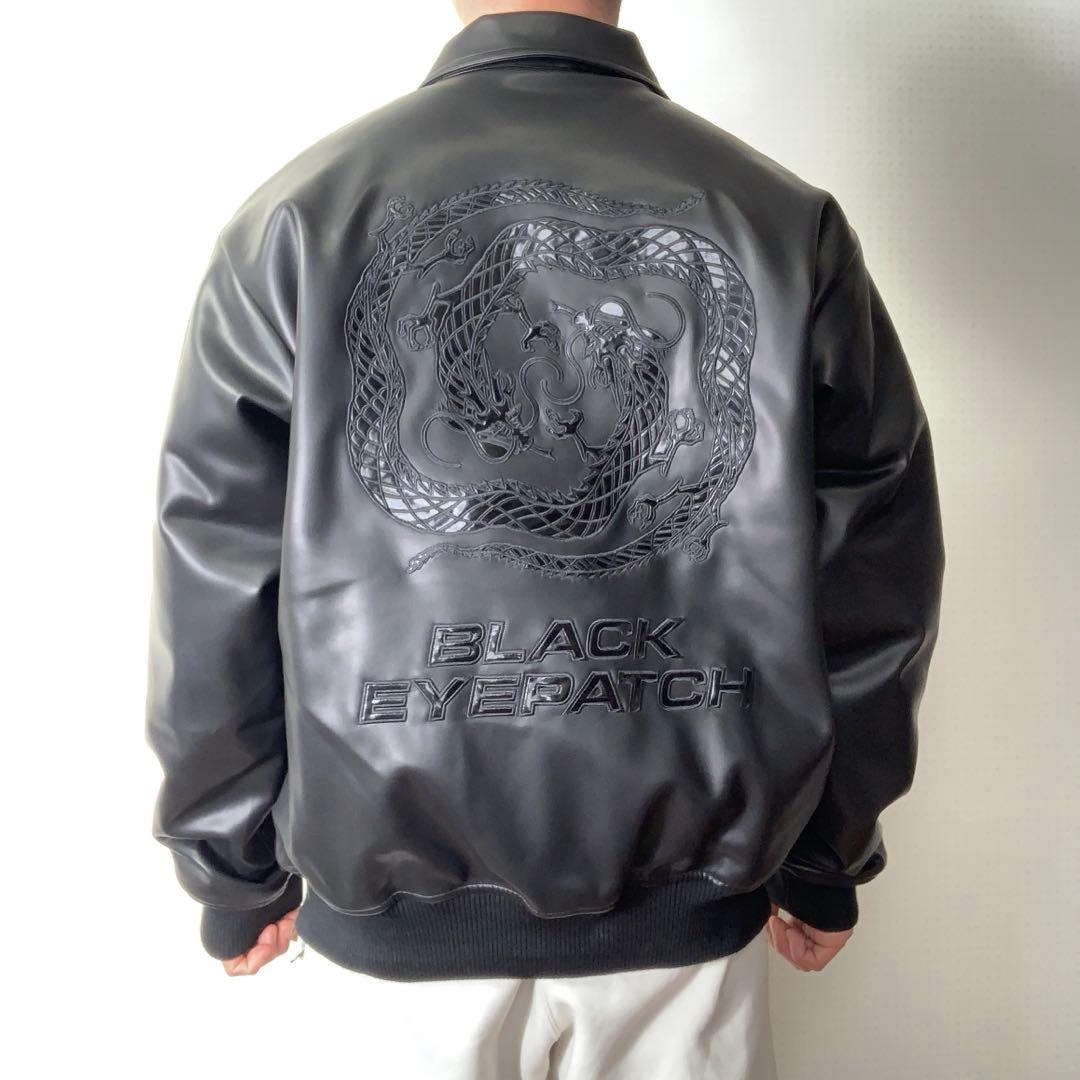 美品 ブラックアイパッチ ドラゴンレザージャケット L ブラック 中綿 ボンバー