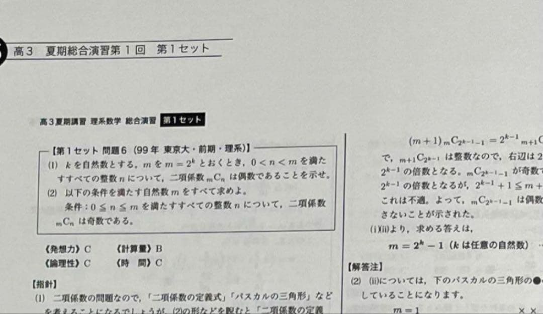鉄緑会 2023年夏期講習 高3理系数学 総合演習 テキスト【解答冊子付き】