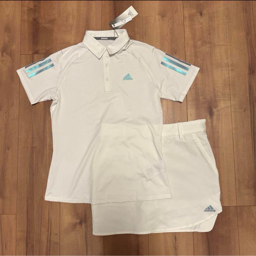 【新品M】半袖シャツ　サイドスリットスカート　セットアップ　春夏　ホワイト　ポロ