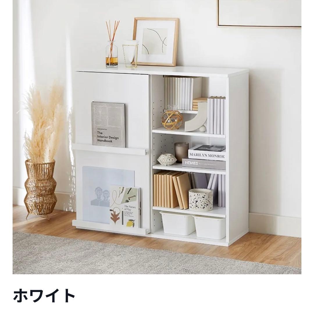 美品LOWYA 本棚 絵本棚 コミックラック 幅90cm 扉付き ホワイト