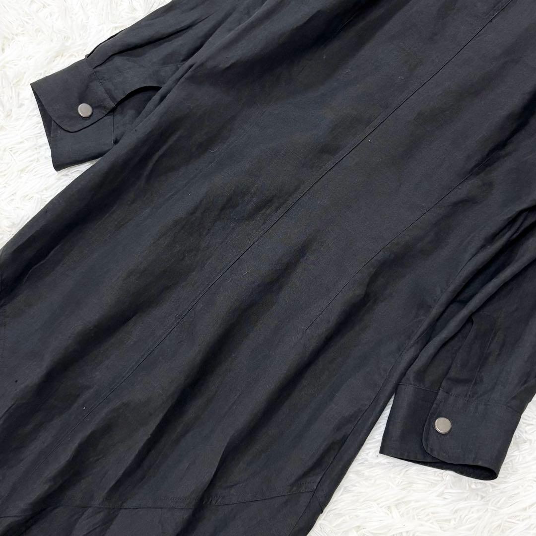 白タグ マックスマーラ シャツ ワンピース ピュアリネン ロング ブラック L