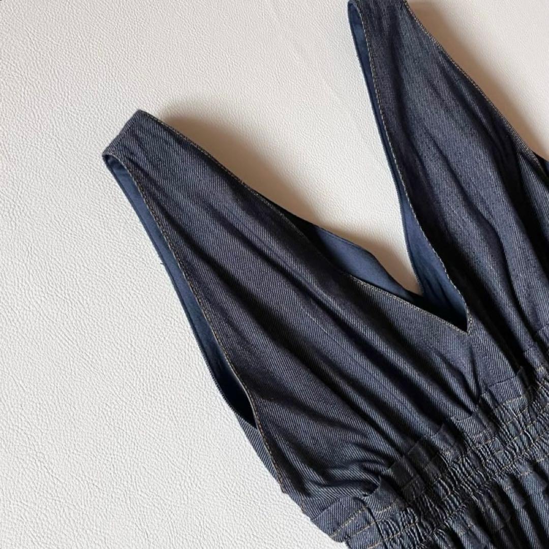 未使用タグ付き✨ダブスタ　インディゴVネックティアードワンピース　マキシ丈　38