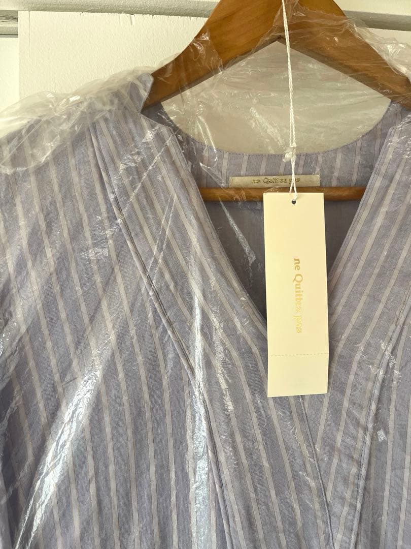 ヌテキパ　ストライプ柄 ロングワンピース 水色