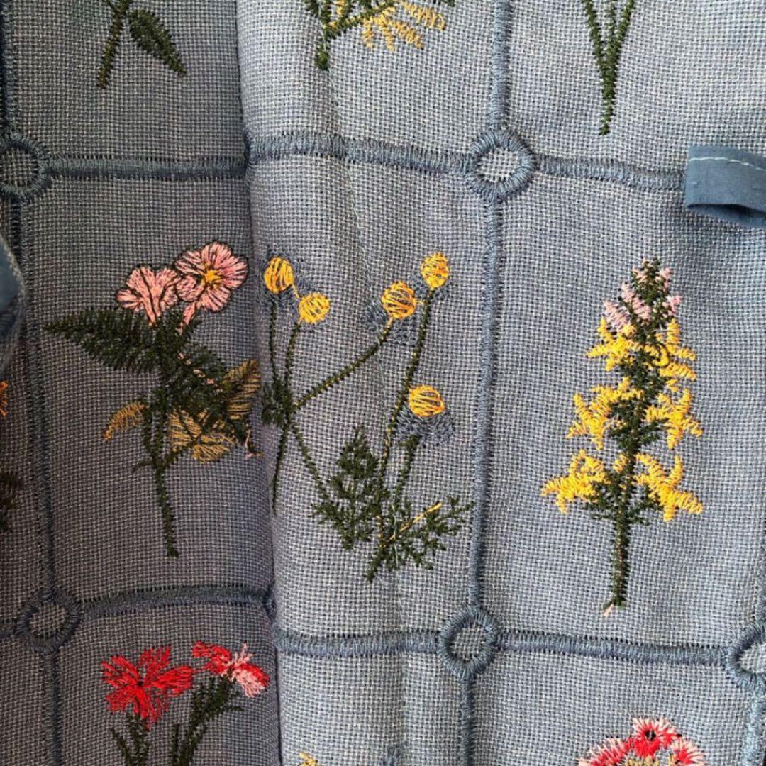 未使用 作家さん購入 一点物 花刺繍3リボンロングワンピース L〜XL