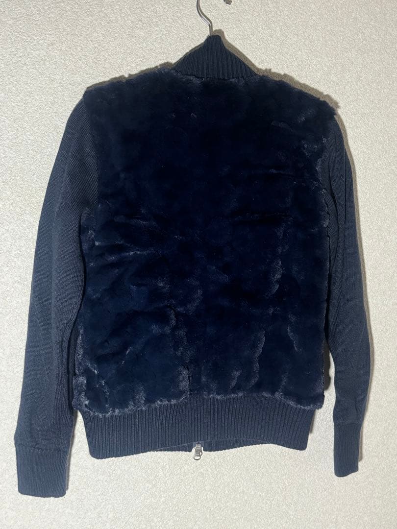 美品キャロウェイ花柄ボア 切替ニットジャケットWジップCallawayネイビーS
