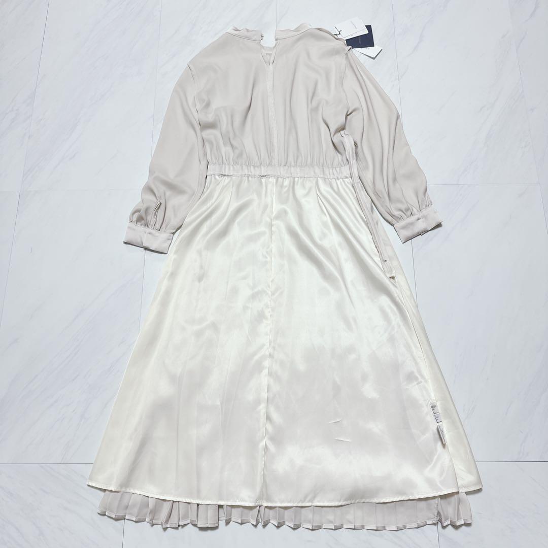 【新品✨タグ付き】オペークドットクリップ サテンプリーツワンピース 洗える L