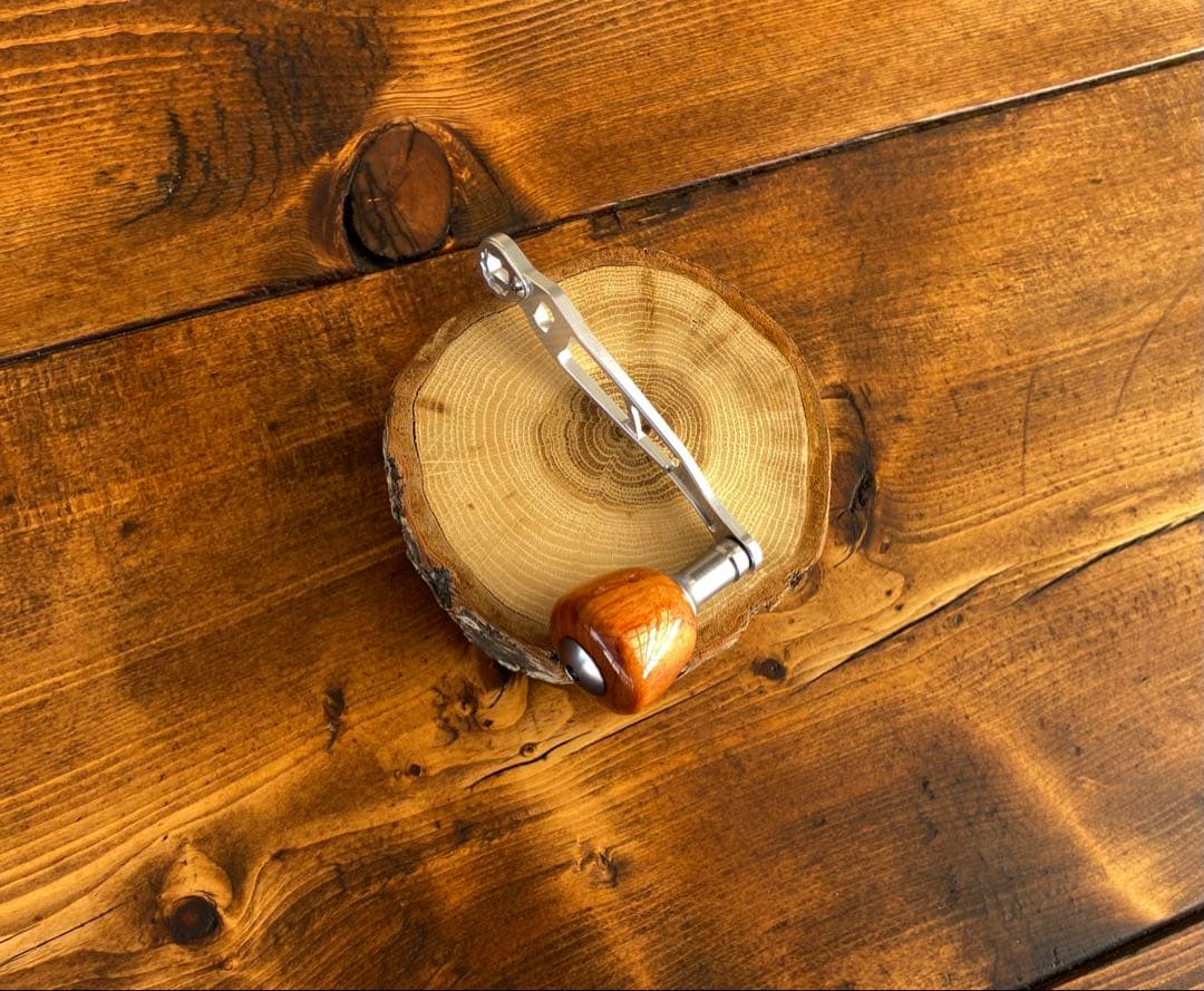 ウッドノブ　サワーウッド　リールハンドル　パワーゲーム　ラウンドノブ付　シルバー