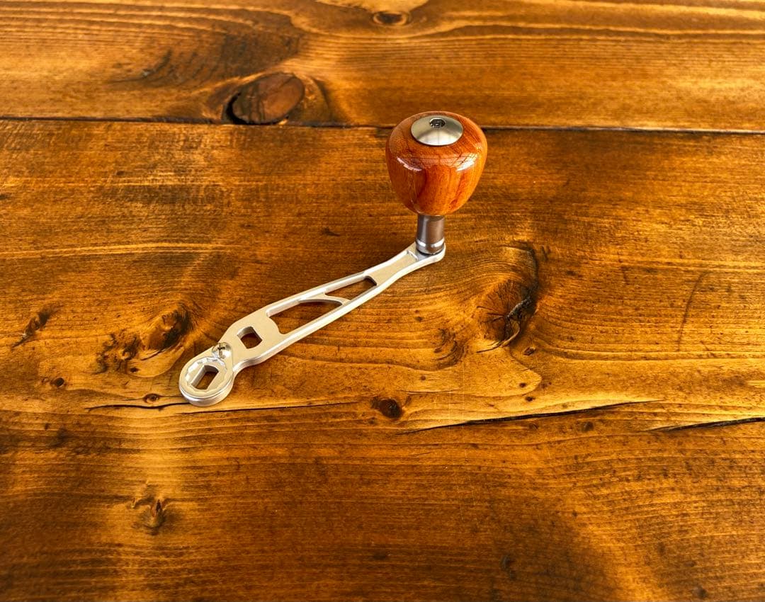 ウッドノブ　サワーウッド　リールハンドル　パワーゲーム　ラウンドノブ付　シルバー