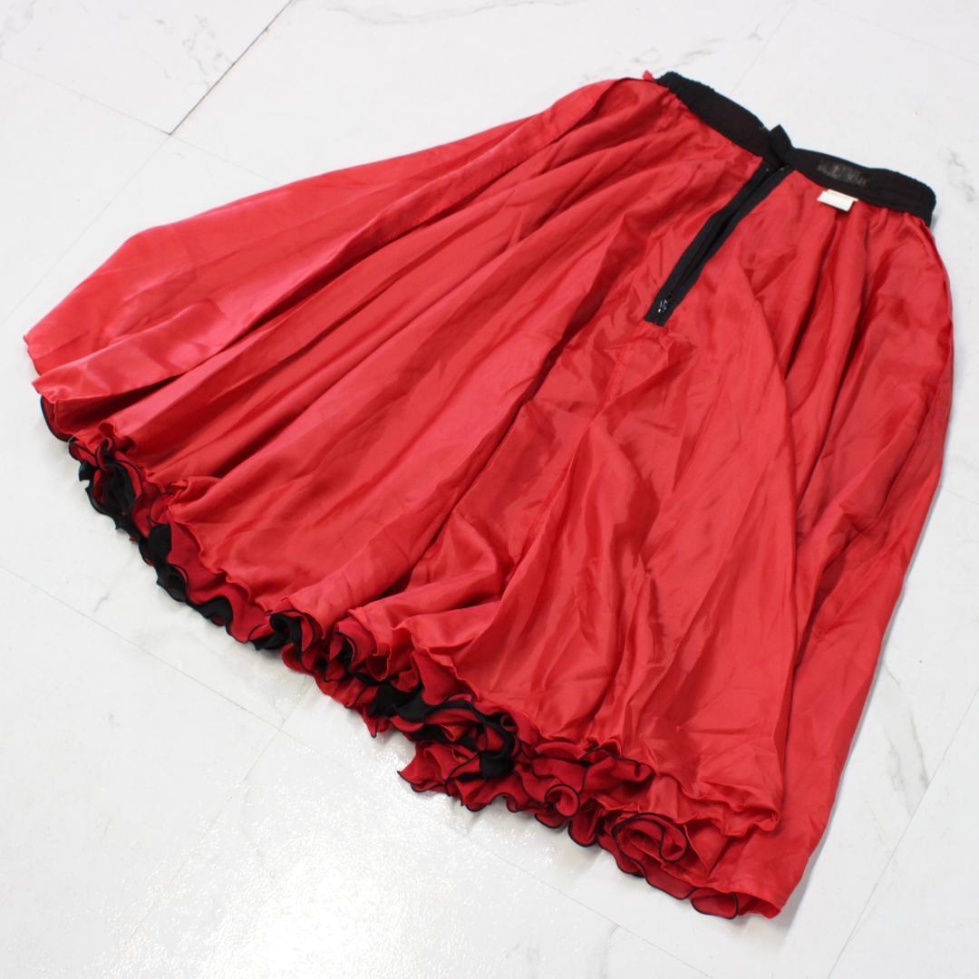 【美品日本製社交ダンス衣装】上下セット トップス スカート SEKINE 赤 黒