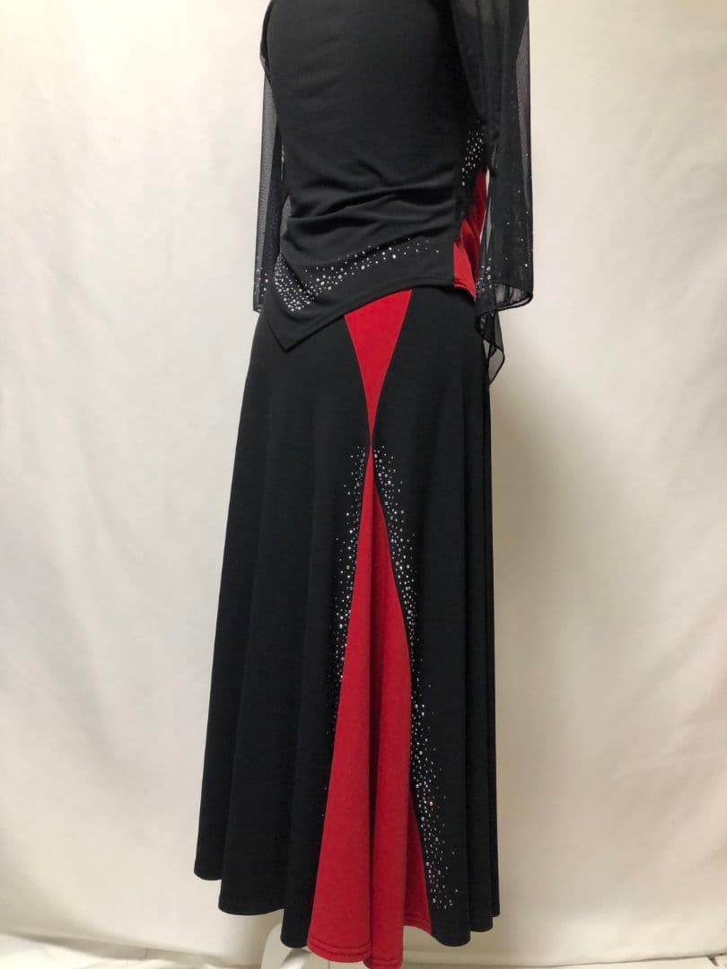 社交ダンス練習着レッスン着パーティ。切り替えレースビジュ上下セットアップドレス