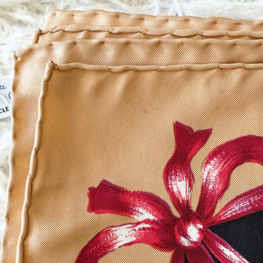 【美品】ディオール 大判シルク スカーフ Diorロゴ 花 鳥 トンボ リボン