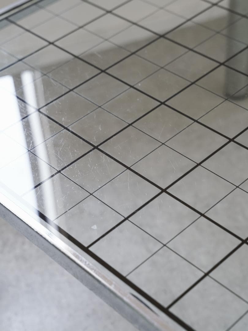 ポストモダン ヴィンテージ メタル×ガラステーブル 格子柄 ミッドセンチュリー