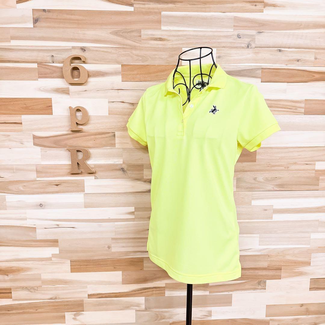【ジャックバニー】ゴルフ 半袖ポロシャツ 蛍光色 ストレッチ 刺繍 イエロー×黒