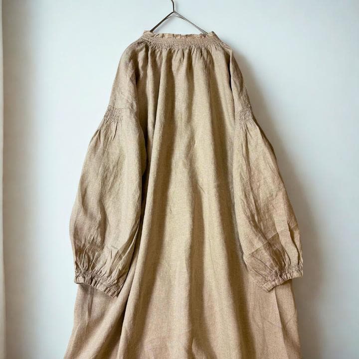 TSUHARU 麻100％ロングワンピース きなり比翼 前開き マキシ丈 ペチ付