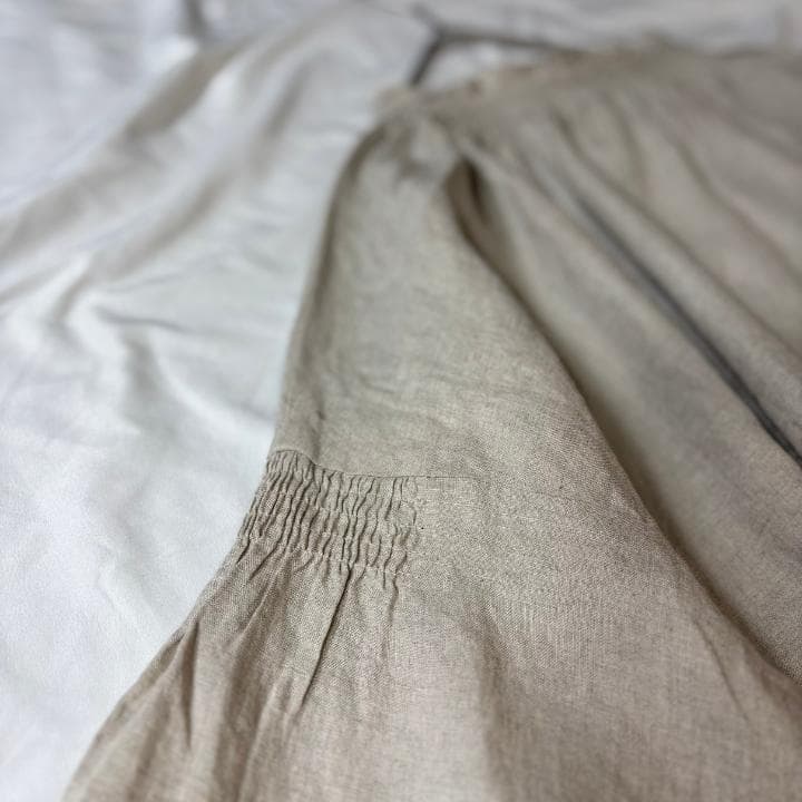 TSUHARU 麻100％ロングワンピース きなり比翼 前開き マキシ丈 ペチ付