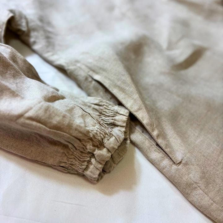 TSUHARU 麻100％ロングワンピース きなり比翼 前開き マキシ丈 ペチ付