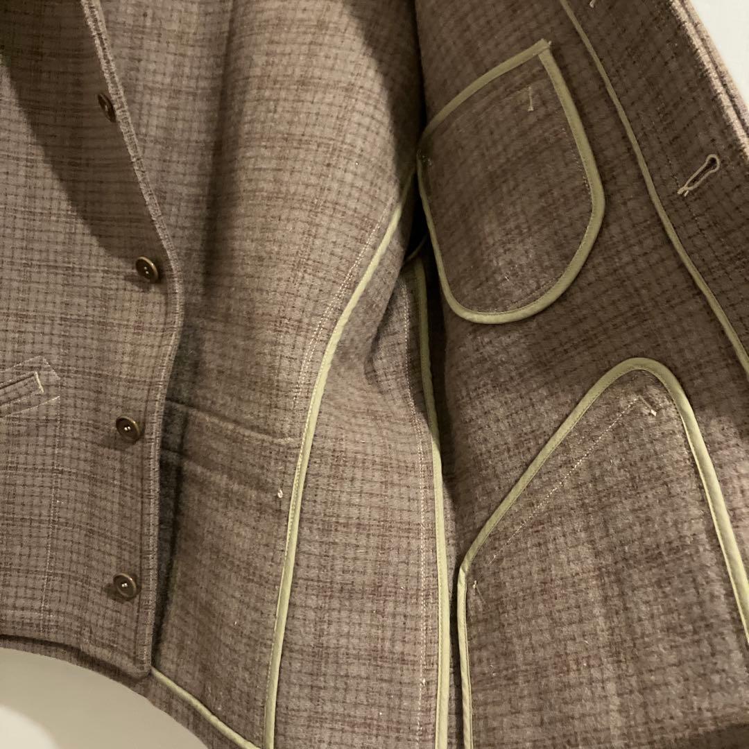 アットラスト ウールスポーツジャケット 42 チェック グレーパープル系