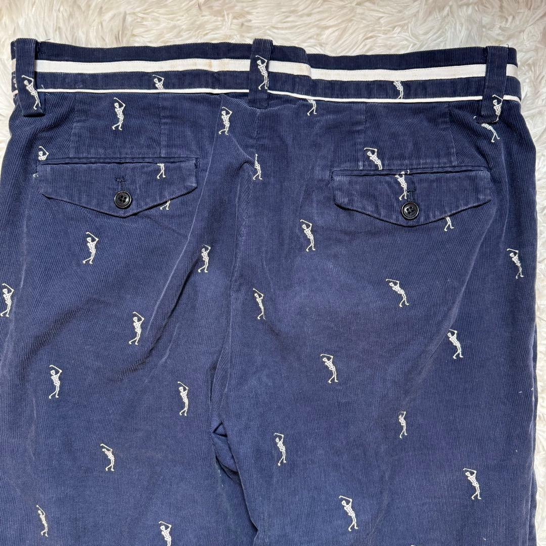 美品 マークアンドロナ コーデュロイパンツ 大きいサイズ 紺 スカル 刺繍 総柄