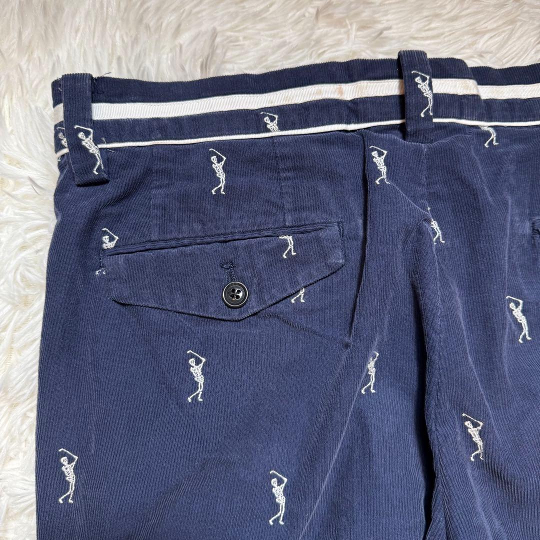 美品 マークアンドロナ コーデュロイパンツ 大きいサイズ 紺 スカル 刺繍 総柄