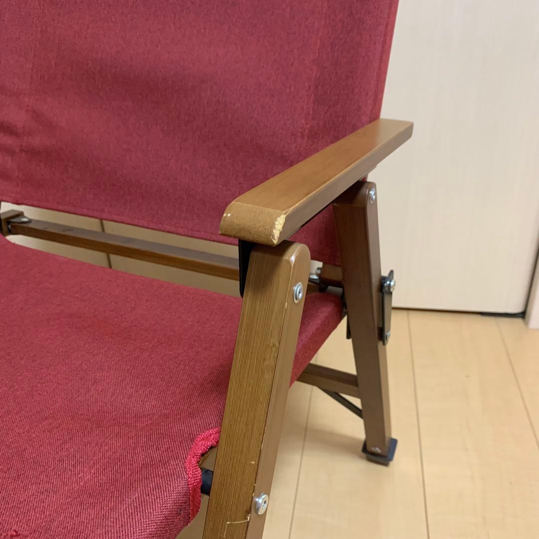 折りたたみ　キャンプチェア ワインレッド 木製フレーム フェイクシープ　ムートン