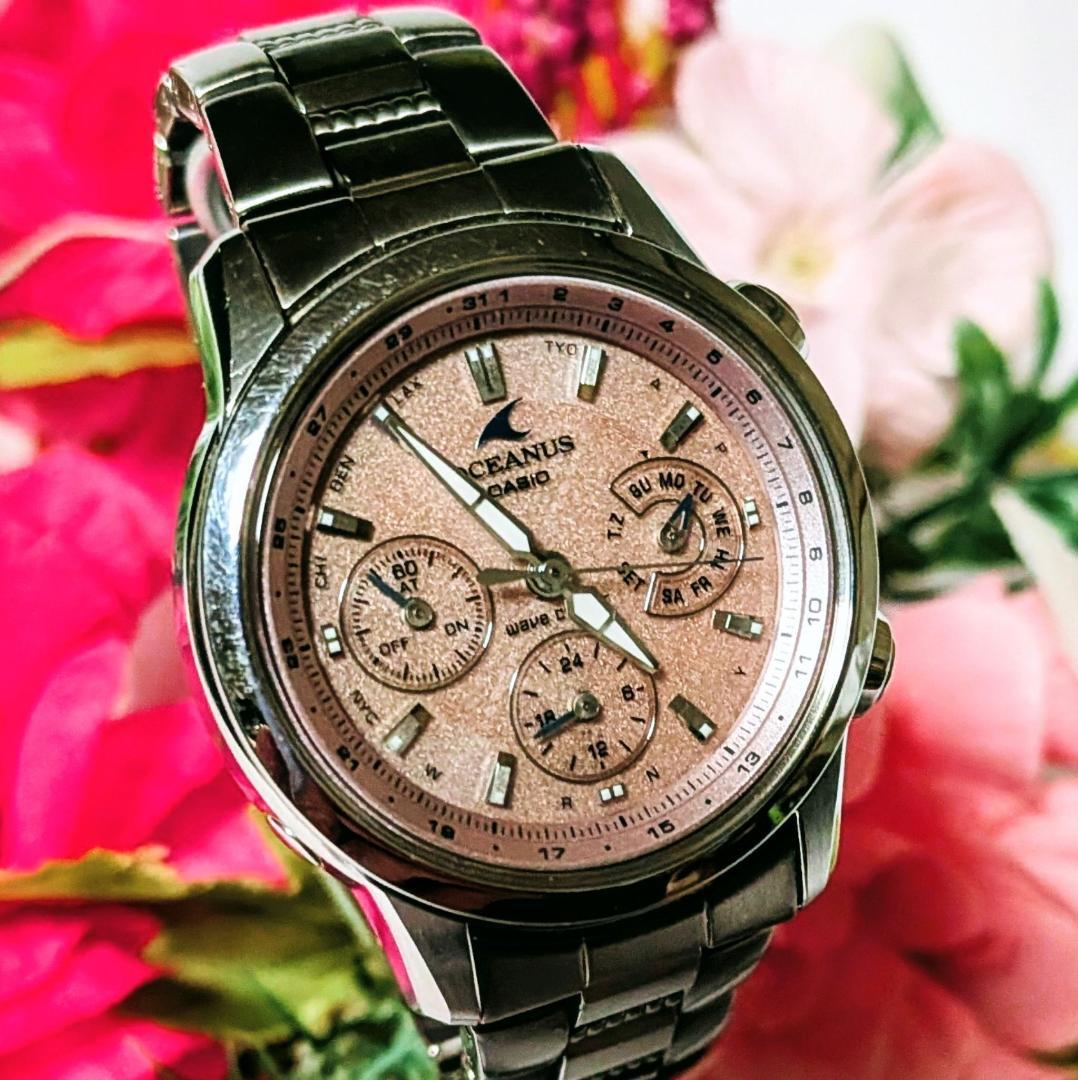 良品 CASIOカシオ レディース腕時計オシアナス電波ソーラー ピンク キュート