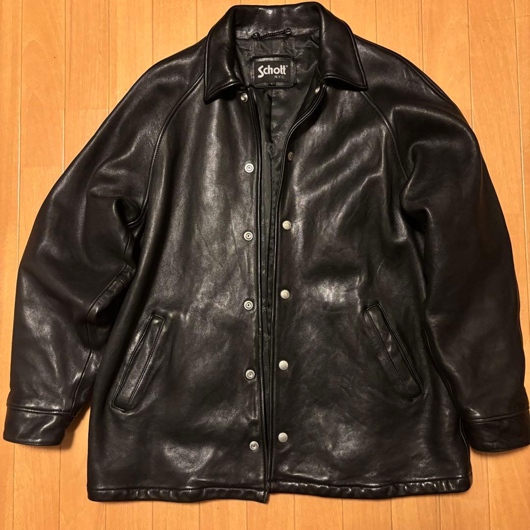【美品】Schott レザーコーチジャケット L レザージャケット 羊革 革 黒