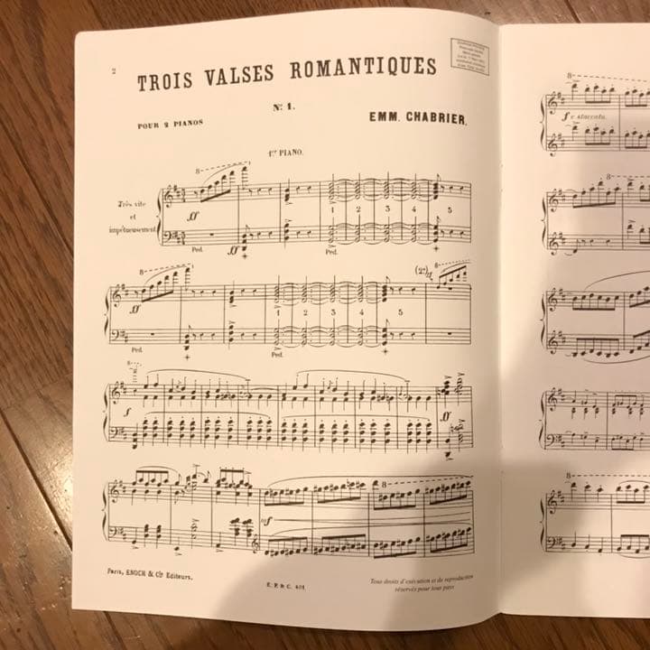 シャンブリエ　3つのロマンティックなワルツ　楽譜　エノック社　連弾　2台4手