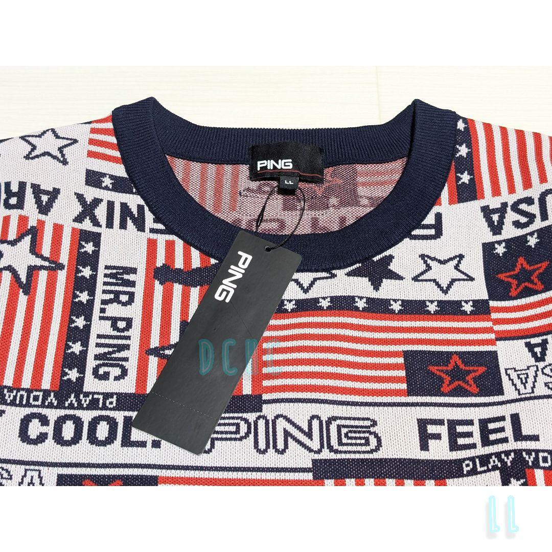 新品 【ＬＬ】【レッド】ピン 長袖 クールネックニットゴルフウェア