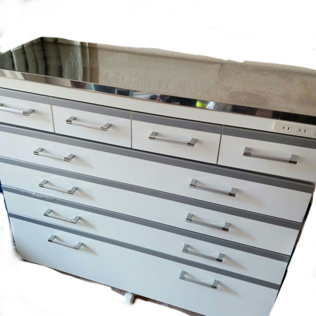 ホワイトキッチンカウンター 8引き出し 収納たっぷり