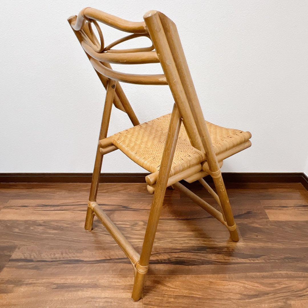 ラタン 折りたたみ椅子 2脚セット 籐家具フォールディングチェア 昭和レトロ椅子