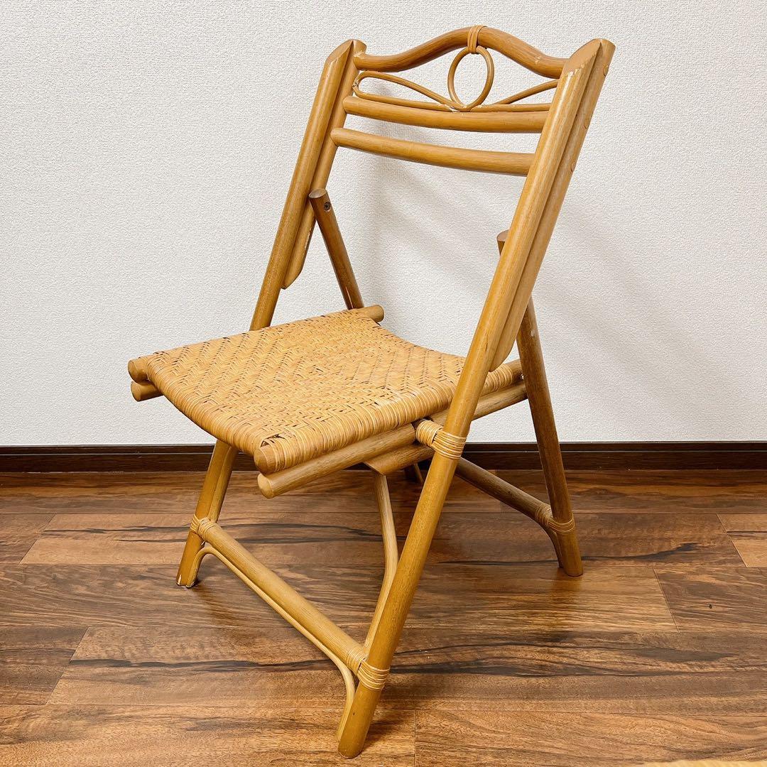 ラタン 折りたたみ椅子 2脚セット 籐家具フォールディングチェア 昭和レトロ椅子