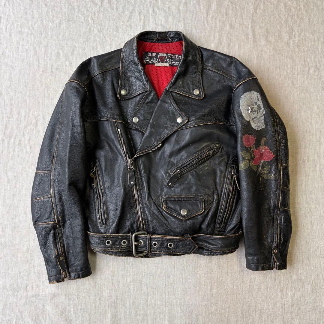 BLUE SYSTEMヴィンテージ スタッズ ダブルライダース レザージャケット