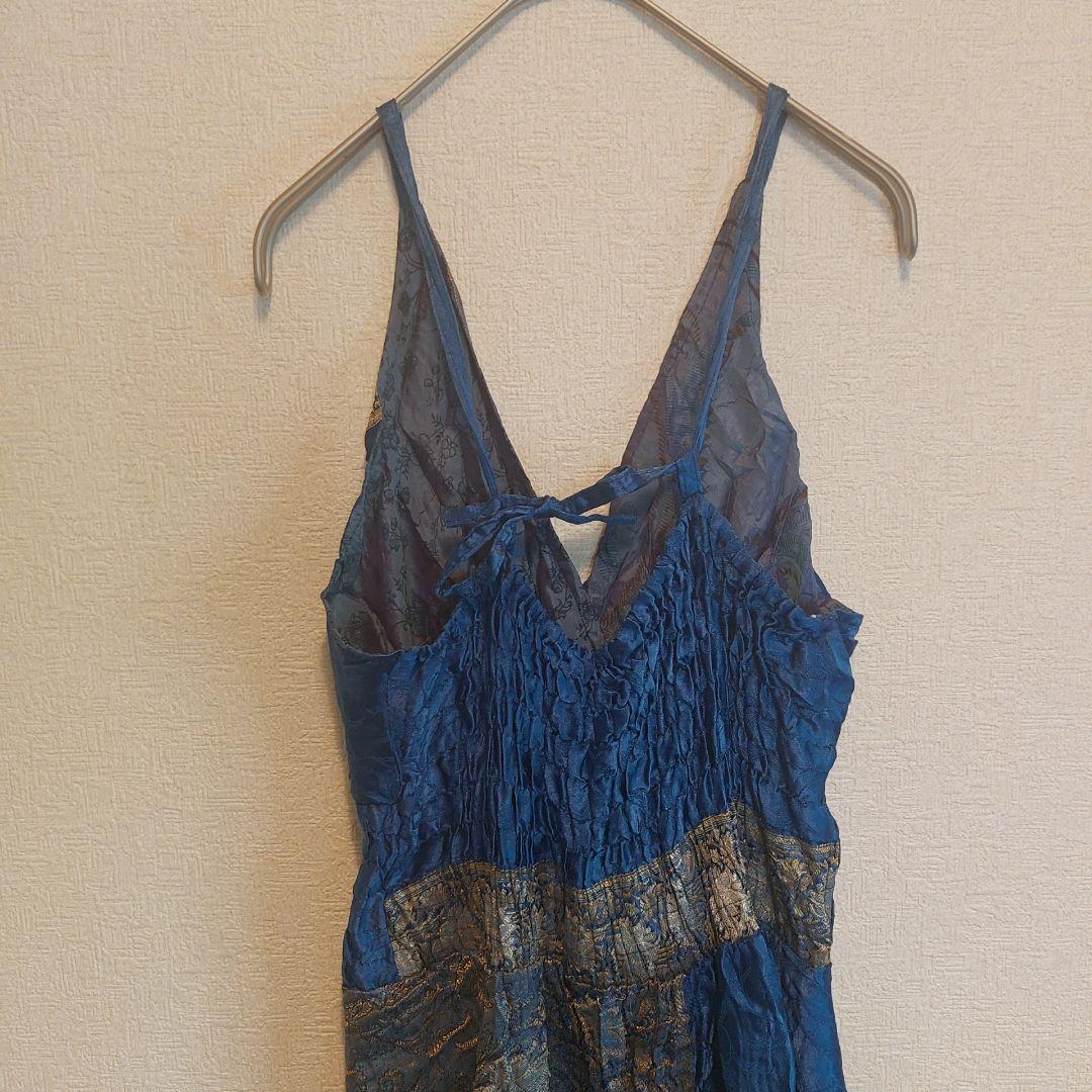 美品 インド製 シルク100% ロングワンピース サリーリメイク風 エスニック