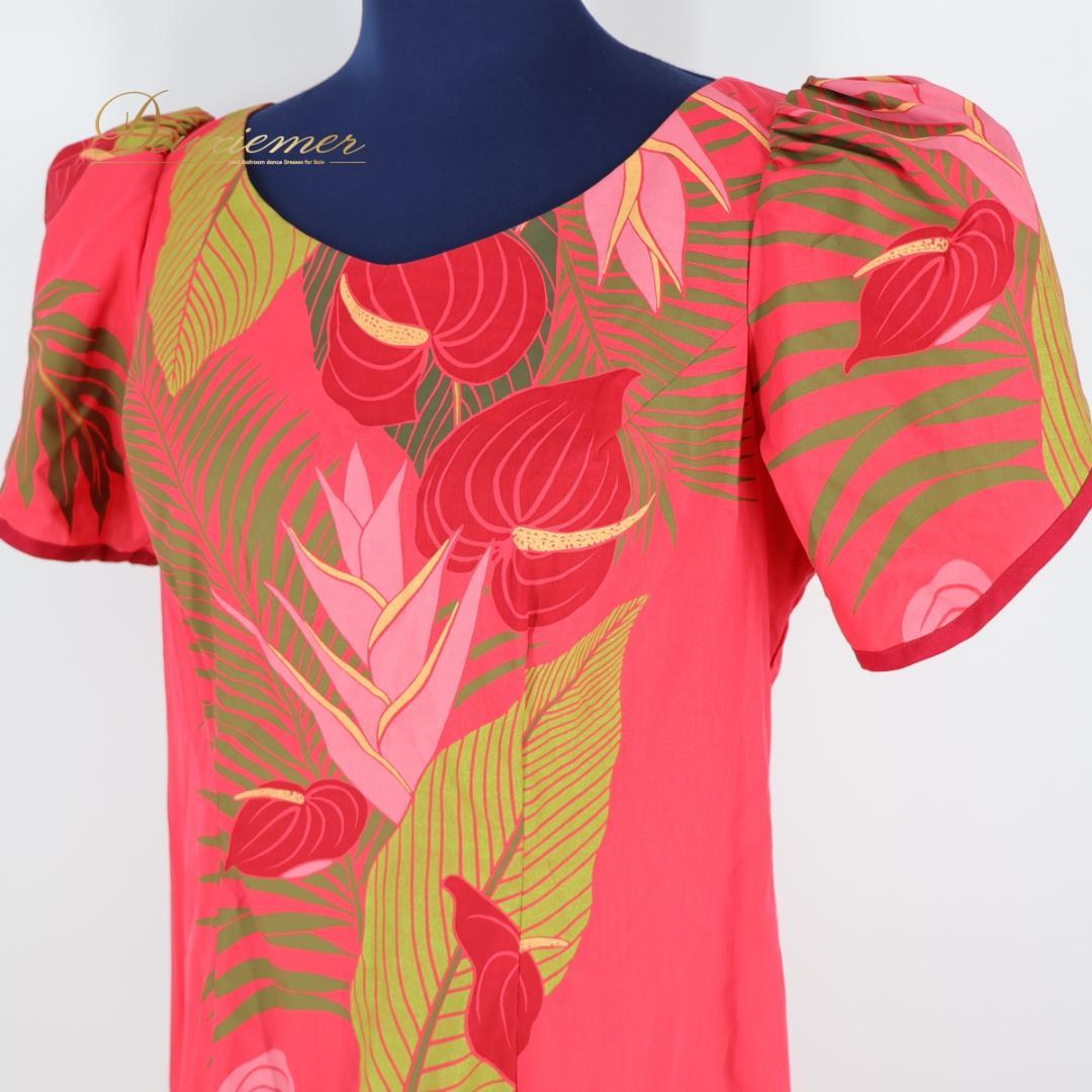 【美品 日本製 フラダンス衣装】レッド ALOHA STANDARDS ドレス