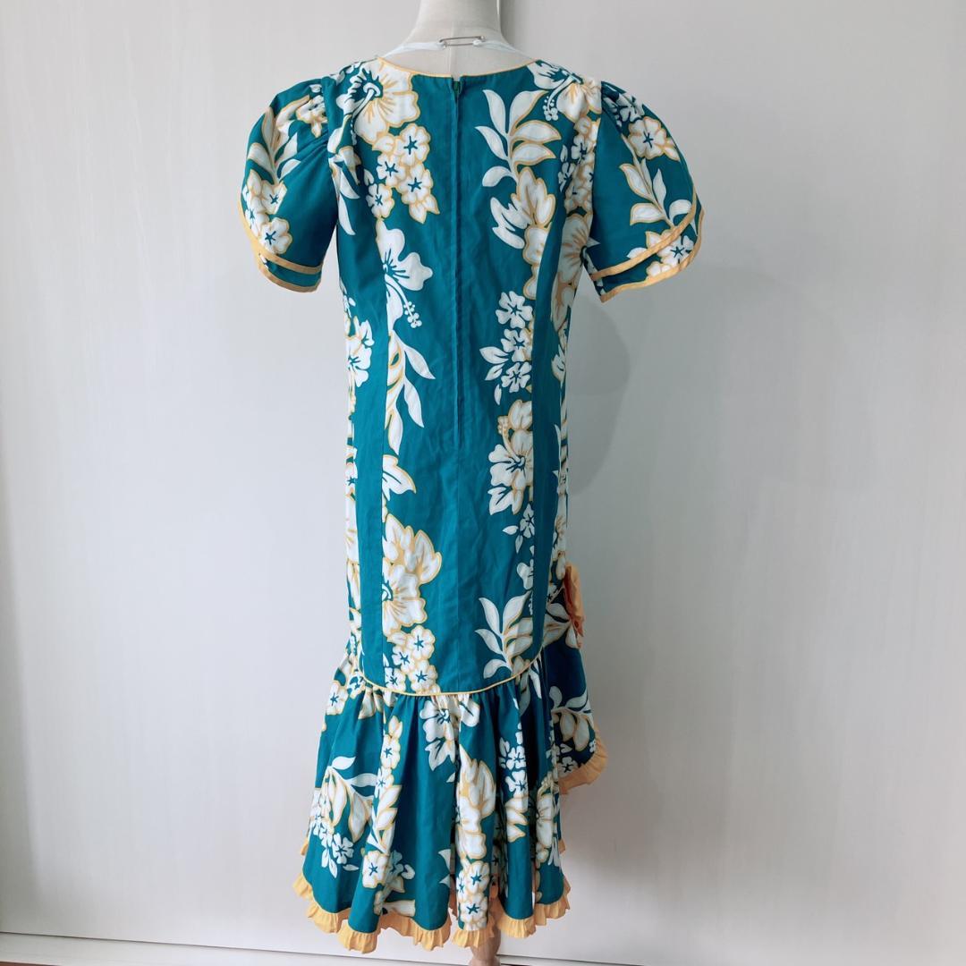 【美品】　メネフネプランテーション　フラダンス衣装ワンピースグリーン×イエロー