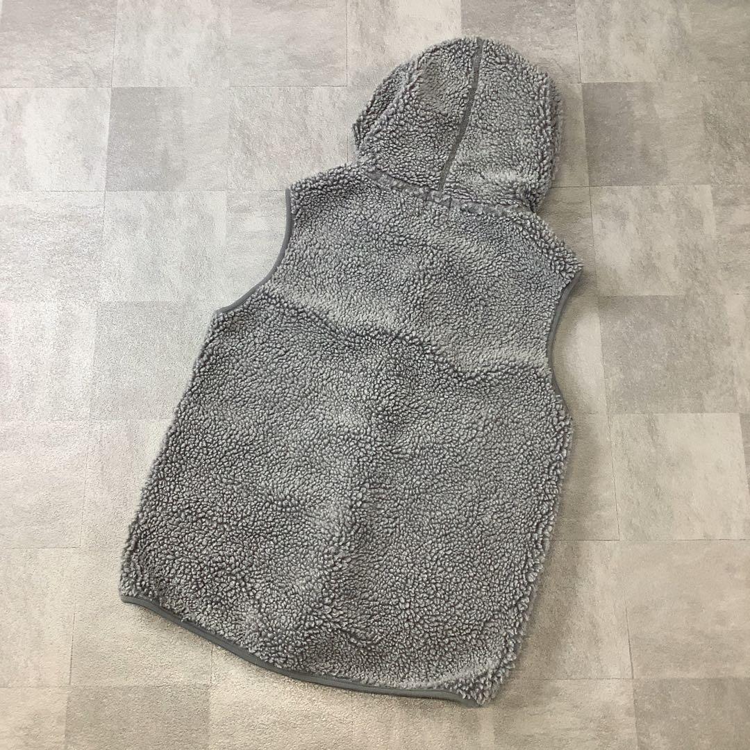 Gymphlex ボア フーデッド ベスト レザーボタン グレー