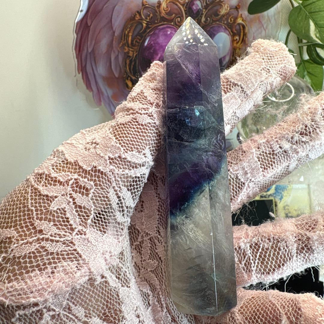 高品質トリプルカラーフローライトポイント♡六角柱♡タワーNo.1667