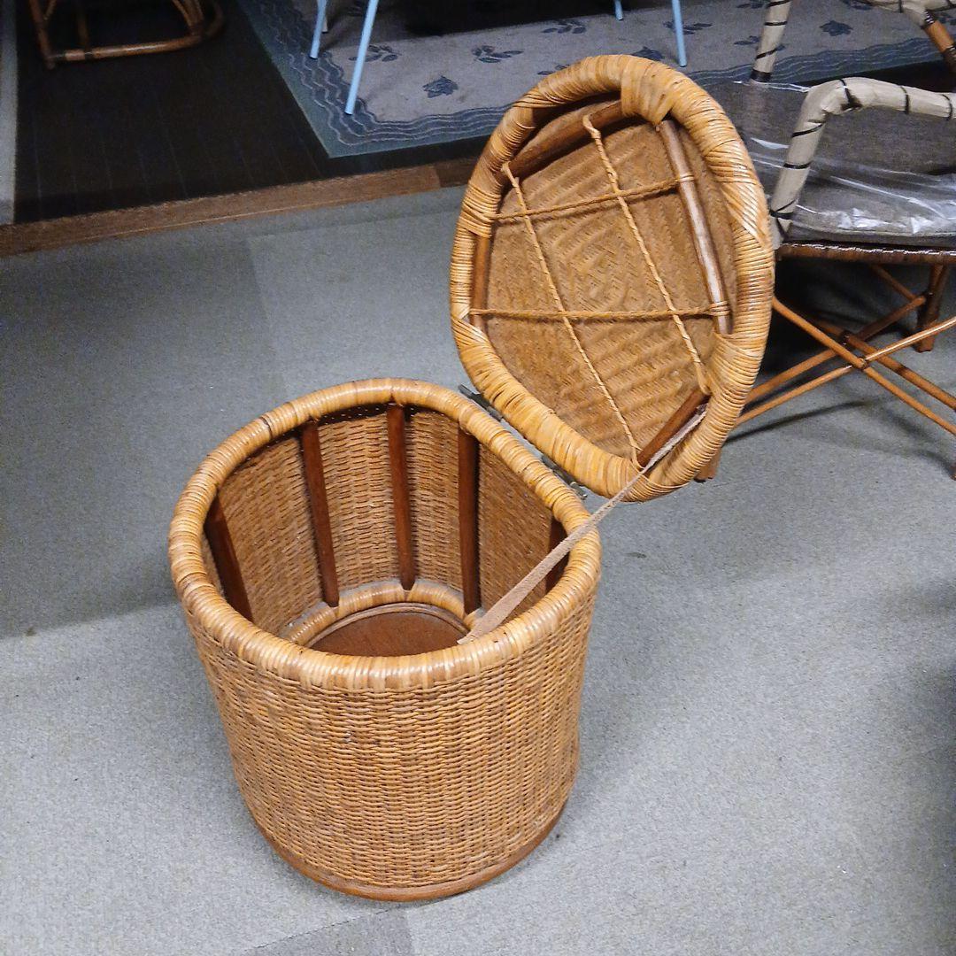 ラタン製 蓋付き収納バスケットカザマKAZAMA スツール