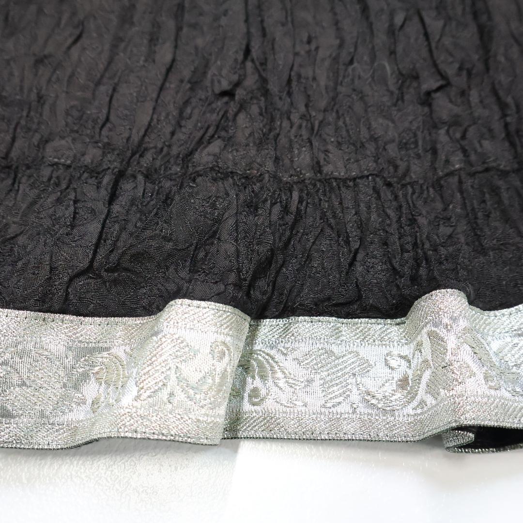 【インド製 ベリーダンス用衣装】ブラック ジプシースカート 黒 シルバー レース