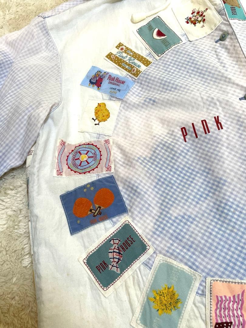 ピンクハウス グラデーション ワッペン パッチワーク フード ブラウス ギンガム