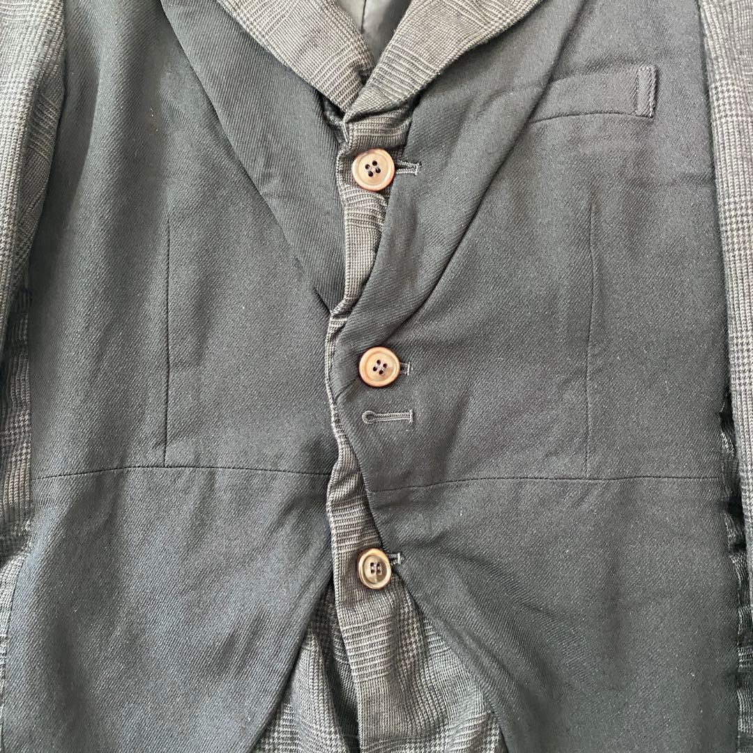 コムデギャルソンオムプリュス　ドッキングジャケット　縮絨　チェック　黒　グレー