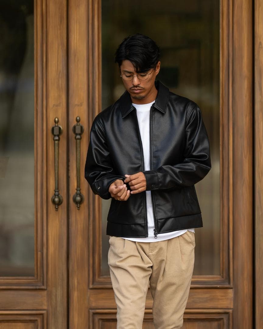 シンセティックレザー ジップアップジャケット