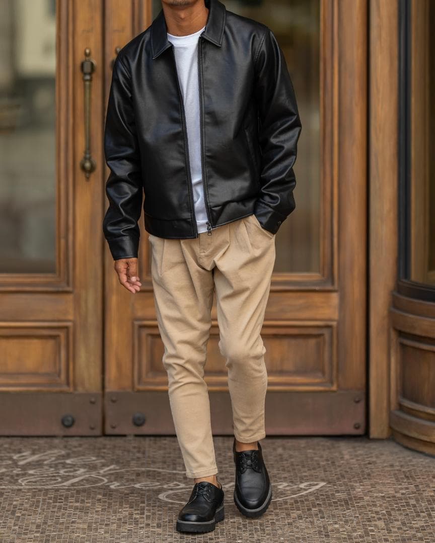 シンセティックレザー ジップアップジャケット