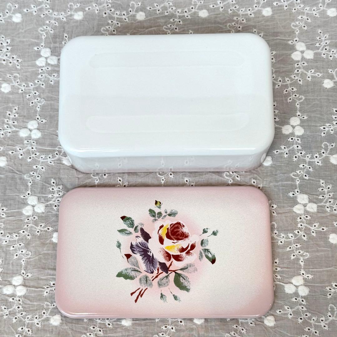 希少レア 旧イマンプリンセスローズ ランチボックスホーロー 花柄雑貨アンティーク