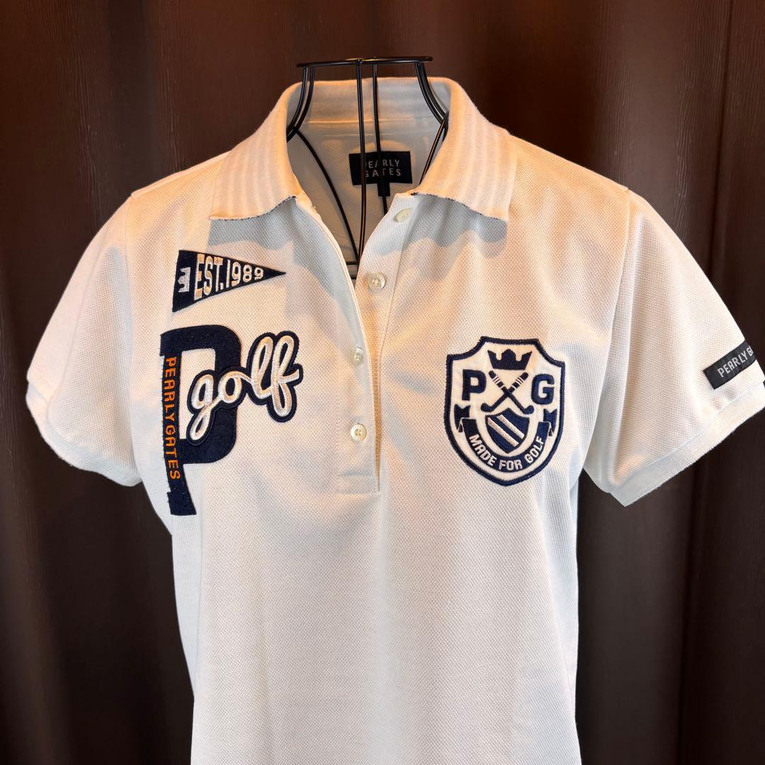 ★PEARY GATES★ L★白ポロシャツ★左右胸、左腕背中ロゴ有★美品★素敵