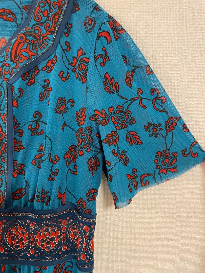 訳ありVIVIENNETAMターコイズフラワープリントワンピースヴィヴィアンタム